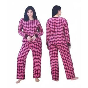 NWT Kate Spade Pink Heart Print Velour Pajama Set XL